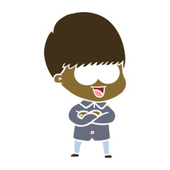 happy flat color style cartoon boy