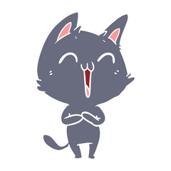 happy flat color style cartoon cat