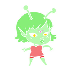 pretty flat color style cartoon alien girl