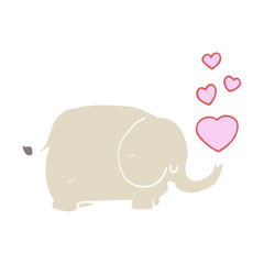 cute flat color style cartoon elephant with love hearts