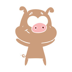 happy flat color style cartoon pig