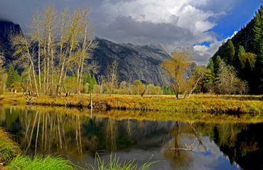 Autumn in Yosemite National Park, California, lake in the mountains