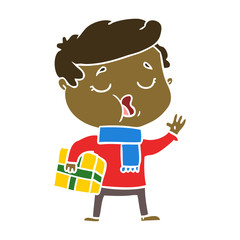 flat color style cartoon man carol singing