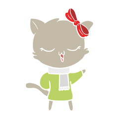 flat color style cartoon cat with bow on head