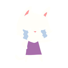 crying flat color style cartoon cat in dress pointing