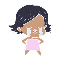 flat color style cartoon girl crying