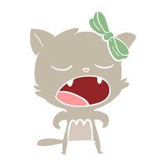 flat color style cartoon cat meowing