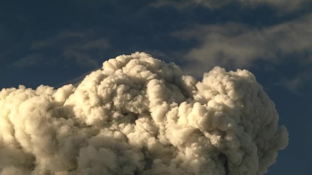 Ash cloud rising from an eruption of Reventador Volcano, November 2015. The mountain is situated in a remote part of the Ecuadorian Amazon surrounded by rainforest. Time-lapse.