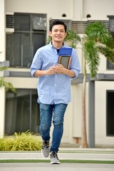 University Filipino Boy Student And Happiness Walking