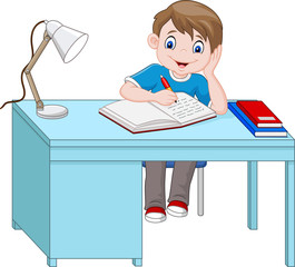 Cartoon little boy studying