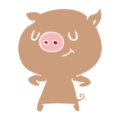 happy flat color style cartoon pig