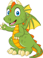 Fototapeta premium Cartoon baby dragon presenting
