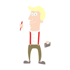 flat color illustration of a cartoon man with notebook and pen