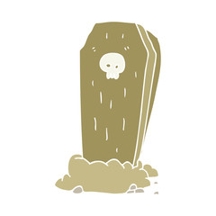 flat color illustration of a cartoon spooky coffin