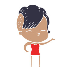 flat color style cartoon squinting girl