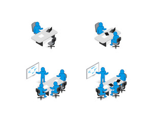Isometric Blue Stickman Business Situations  - 226657935