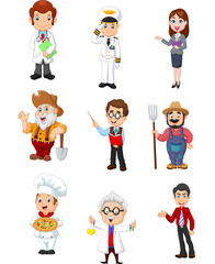 Group of people with different professions on a white background