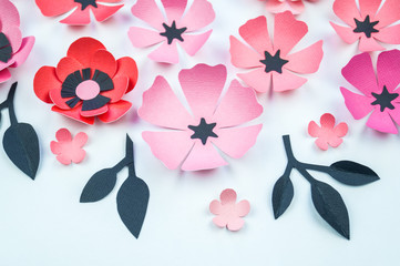 Flower and leaf pink and black color made of paper