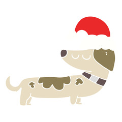 flat color style cartoon dog wearing christmas hat