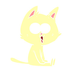 funny flat color style cartoon cat sitting