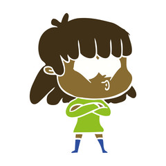 flat color style cartoon whistling girl