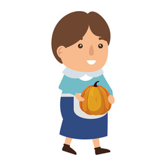 pilgrim woman with pumpkin