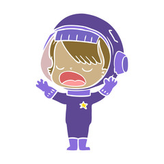 flat color style cartoon astronaut girl talking