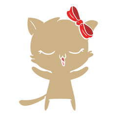 flat color style cartoon cat with bow on head