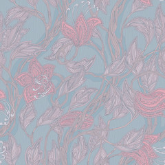 Fototapeta na wymiar Seamless vintage floral light blue pattern