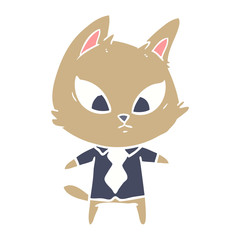 confused flat color style cartoon business cat