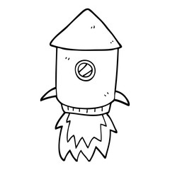 line drawing cartoon space rocket
