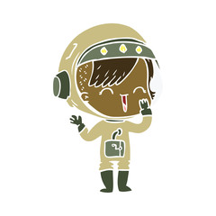 flat color style cartoon laughing astronaut girl
