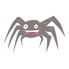 flat color illustration of a cartoon happy spider