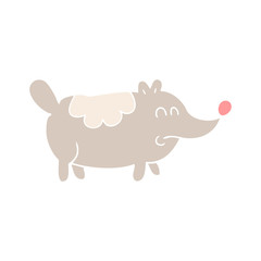 flat color illustration of a cartoon small fat dog