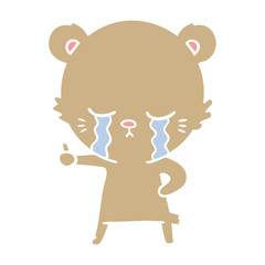 crying flat color style cartoon bear giving thumbs up