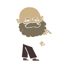 flat color style cartoon man with beard frowning and pointing