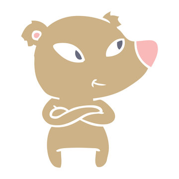 cute flat color style cartoon bear with crossed arms