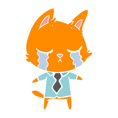 crying flat color style cartoon office worker cat