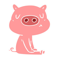 flat color style cartoon content pig meditating