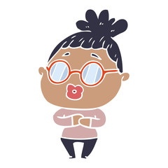 Obraz premium flat color style cartoon woman wearing spectacles