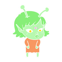 pretty flat color style cartoon alien girl
