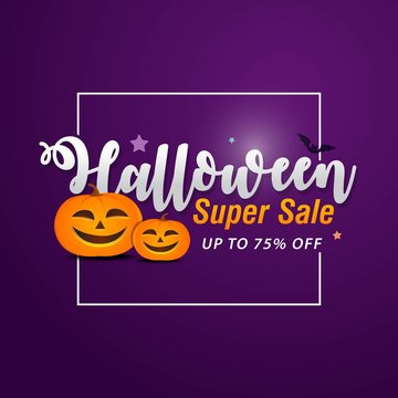Halloween Sale Banner with holiday symbols pumpkin and ghost. Great for banner, voucher, coupon. vector illustration