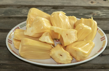 Fresh sweet jackfruit segment on dish