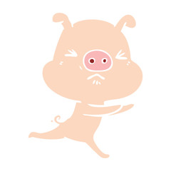flat color style cartoon annoyed pig running