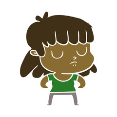 flat color style cartoon indifferent woman