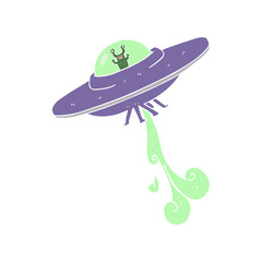 flat color illustration of a cartoon alien spaceship