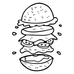 line drawing cartoon huge burger