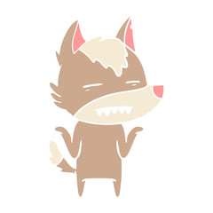 flat color style cartoon wolf showing teeth