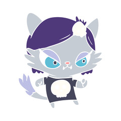 cute flat color style cartoon tough cat girl