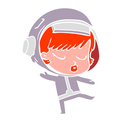 flat color style cartoon pretty astronaut girl dancing